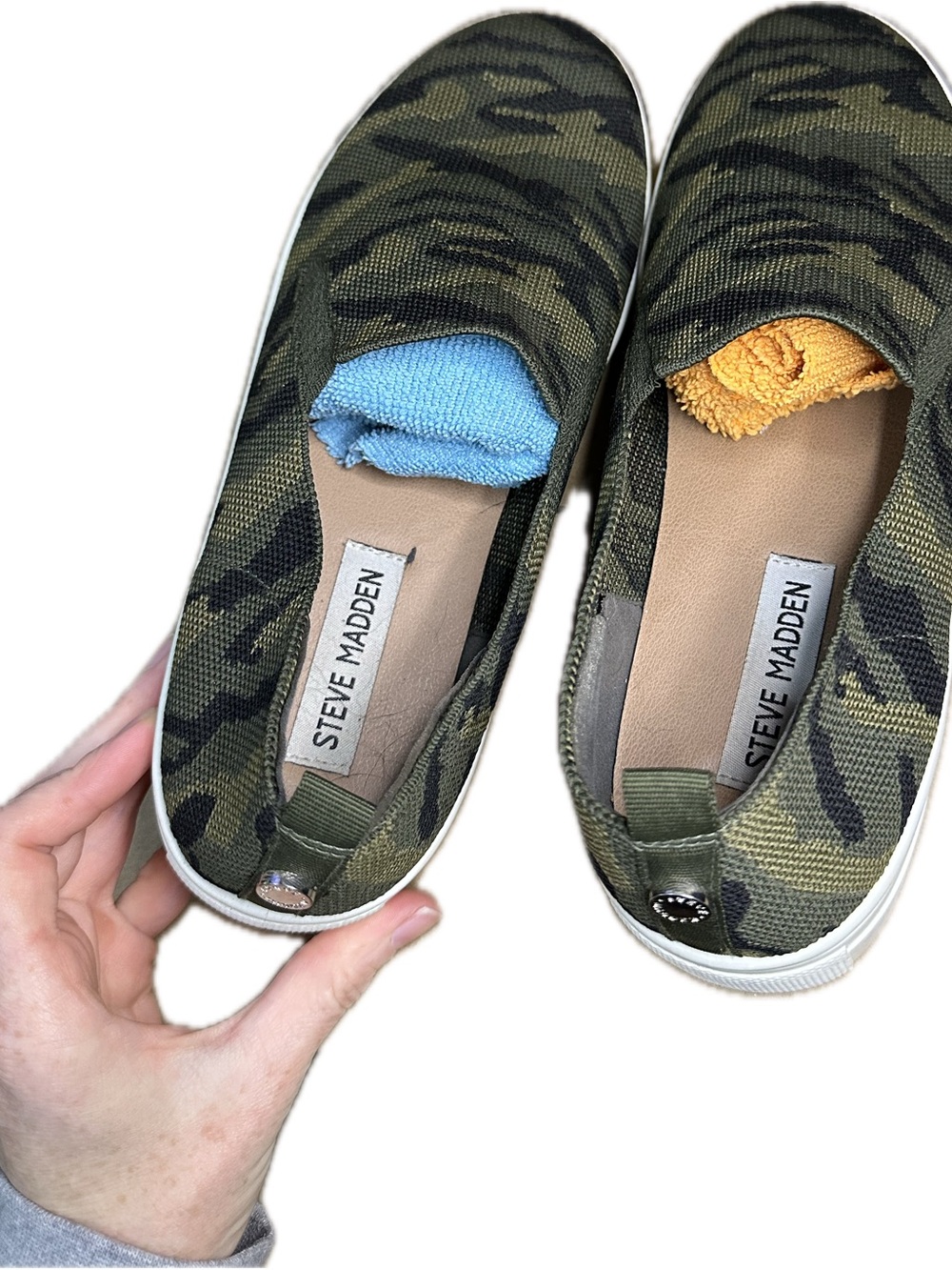Steve Madden Women’s Maygee Camo Slip-On Sneakers - Olive & Black